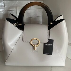 🆕 Claudia Firenze Isadora 🇮🇹 Handbag Wooden Handle Cream Italian Leather Satchel